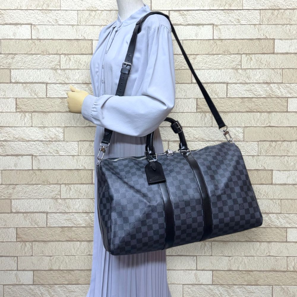 Louis Vuitton Keepall Bandouliere 45 Damier Graphite Boston Bag Canvas Black — view 2