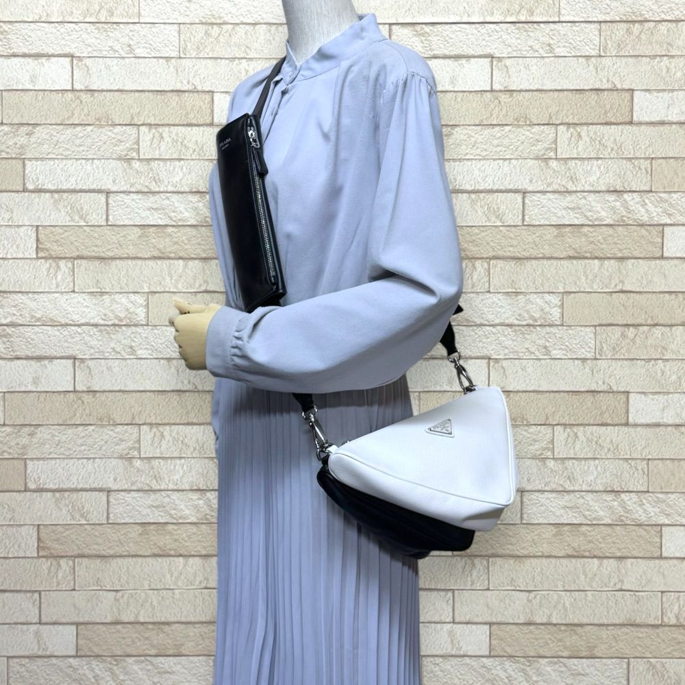 Prada Triangle Shoulder Bag Saffiano Leather Black