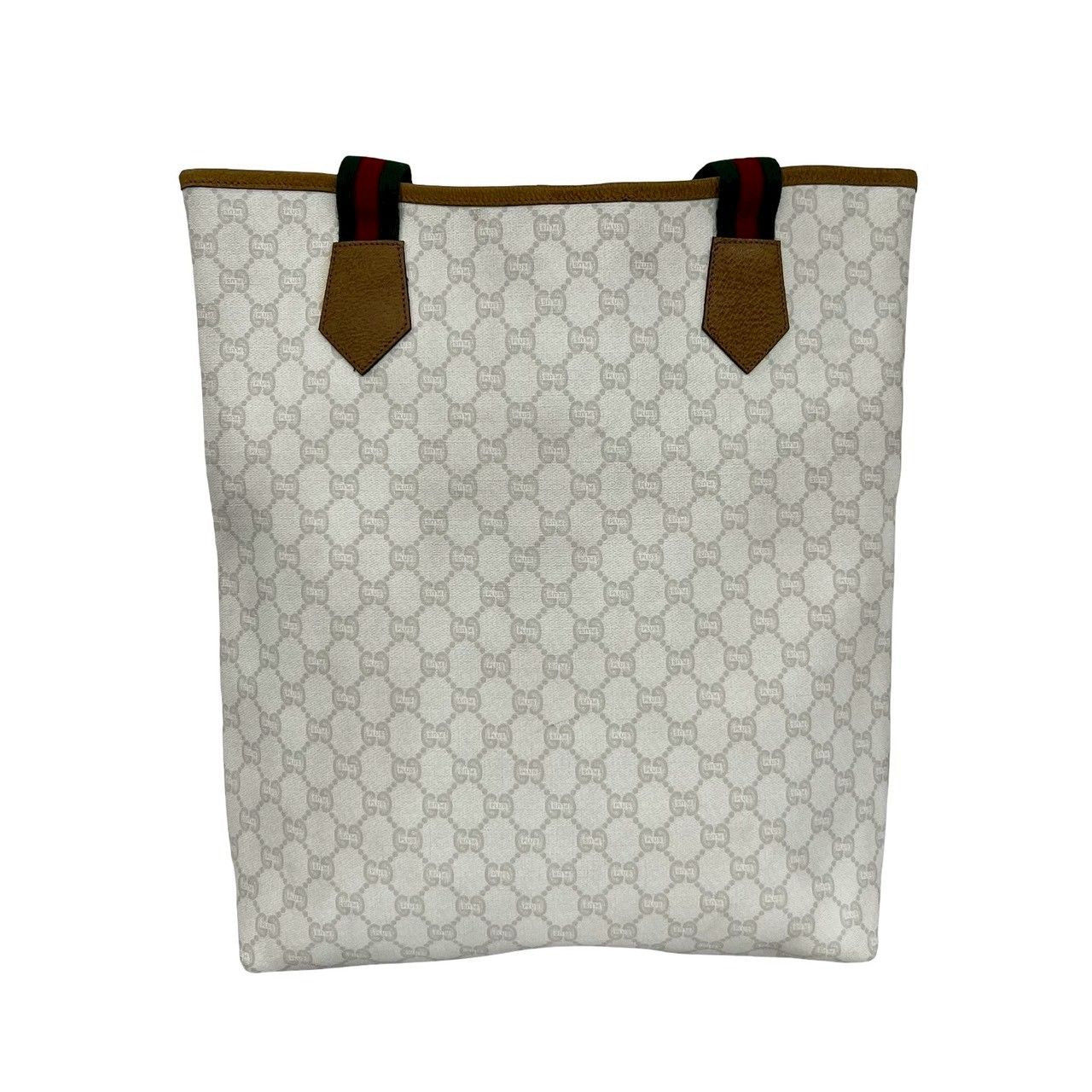 Gucci Vintage Sherry Line Plus Logo Leather Tote White Brown — view 3