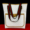 Gucci Vintage Sherry Line Plus Logo Leather Tote White Brown