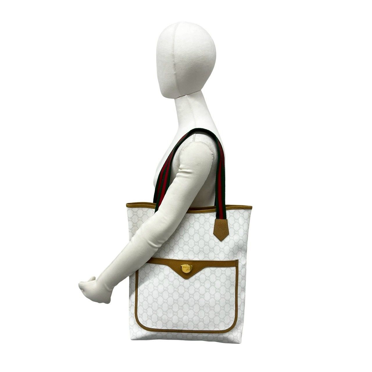 Gucci Vintage Sherry Line Plus Logo Leather Tote White Brown — view 2