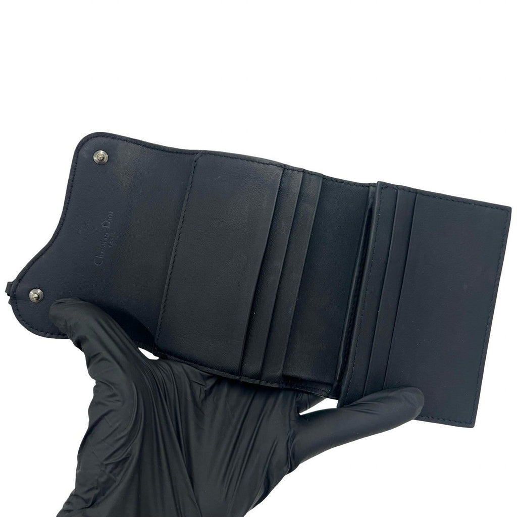 Dior Saddle Leather Trifold Wallet Mini Card Case Coin Purse Black — view 7