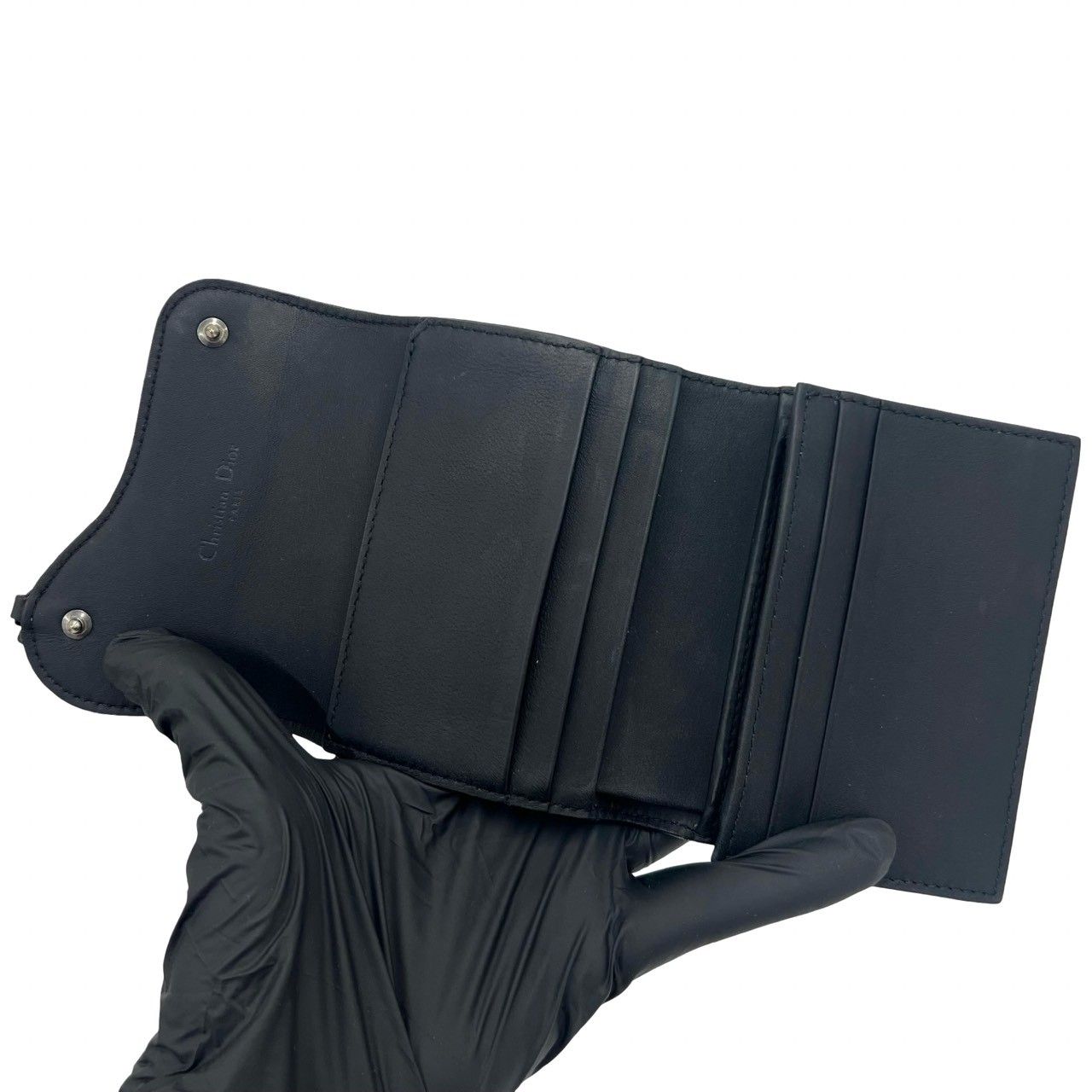 Dior Saddle Leather Trifold Wallet Mini Card Case Coin Purse Black — view 7