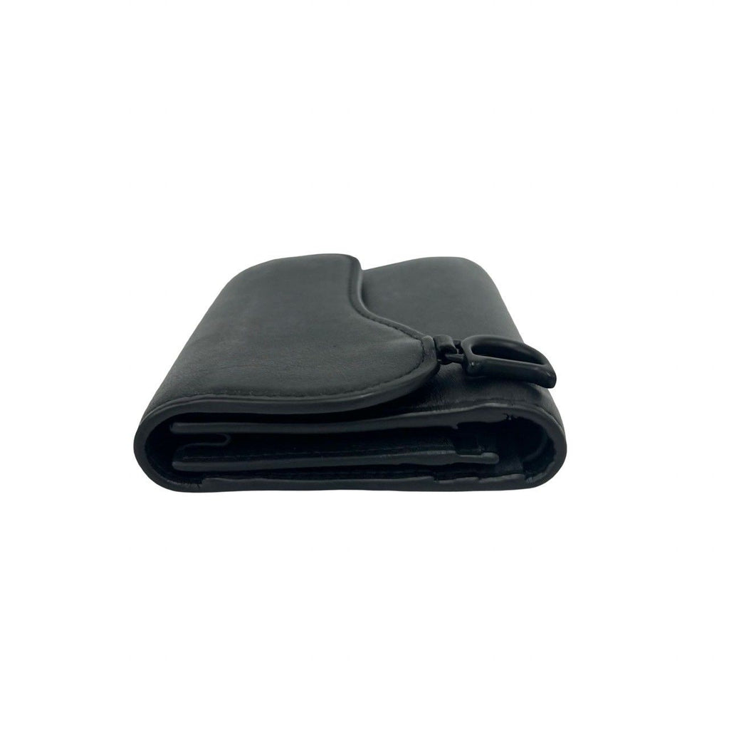 Dior Saddle Leather Trifold Wallet Mini Card Case Coin Purse Black — view 4