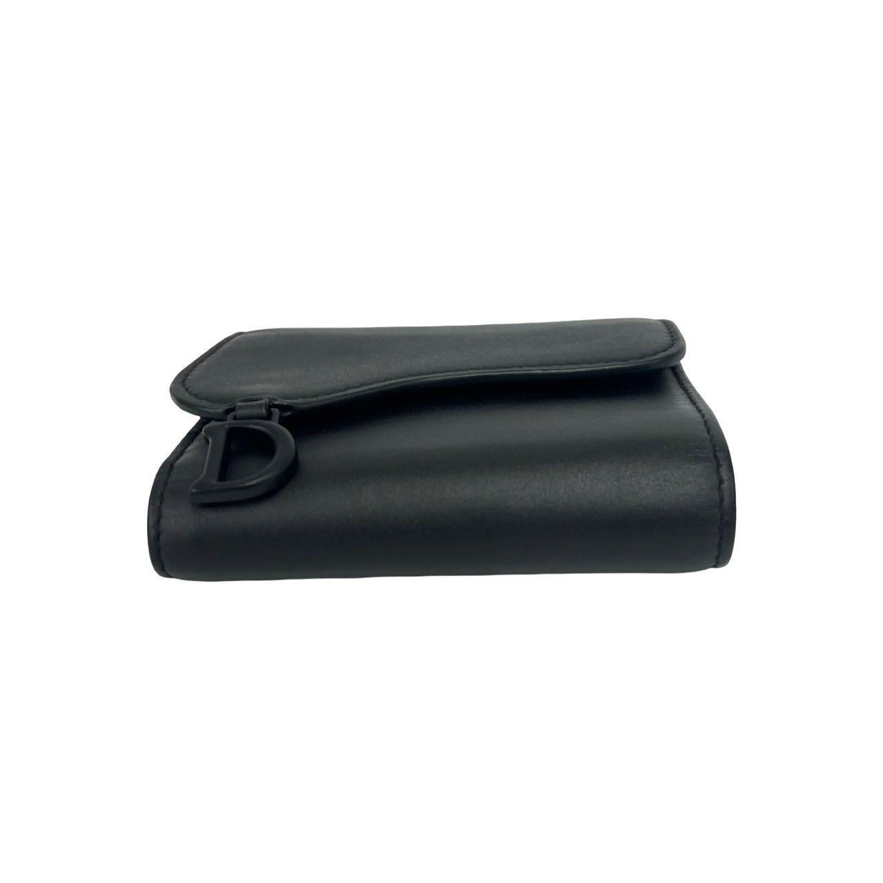 Dior Saddle Leather Trifold Wallet Mini Card Case Coin Purse Black — view 6