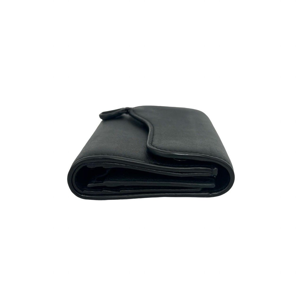 Dior Saddle Leather Trifold Wallet Mini Card Case Coin Purse Black — view 5