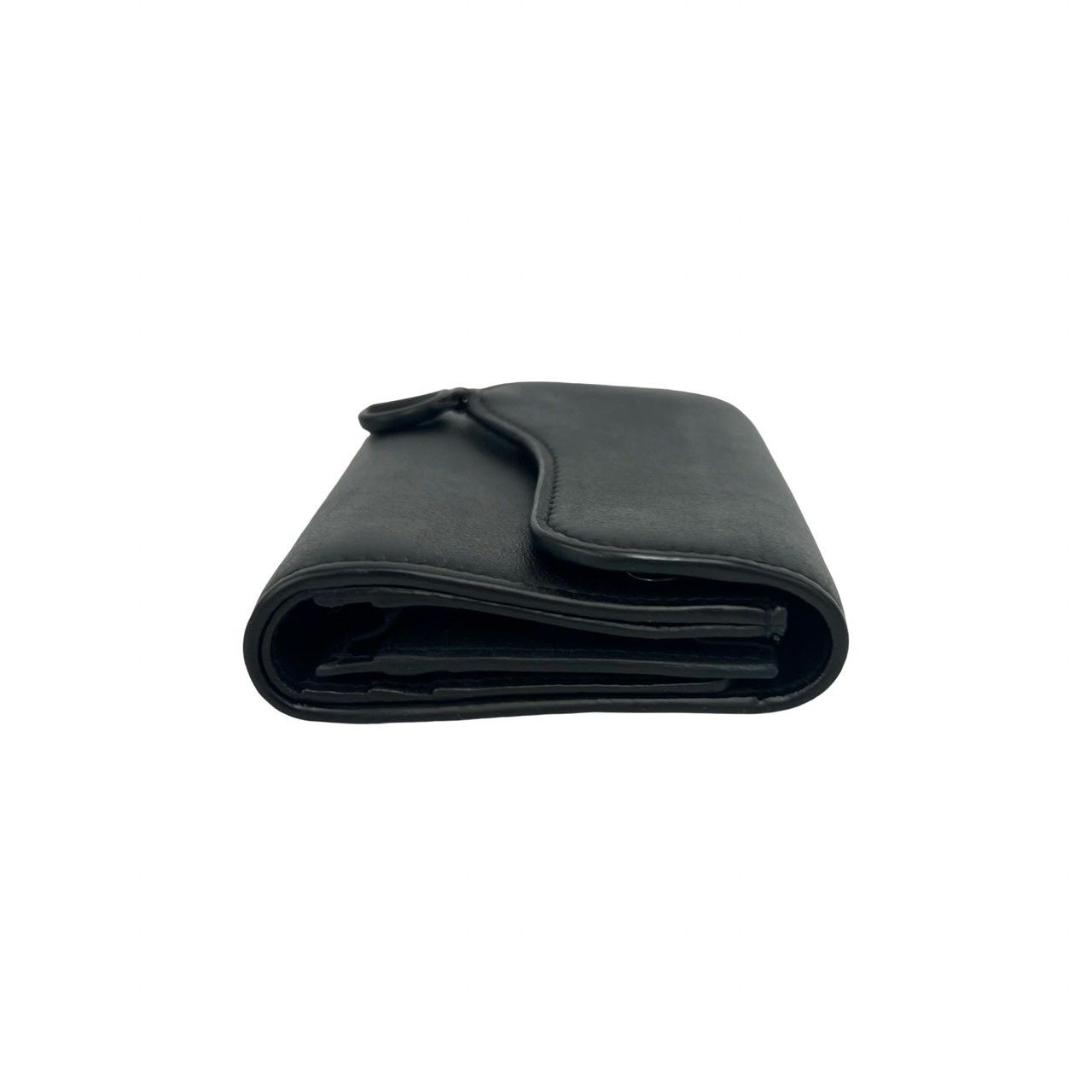 Dior Saddle Leather Trifold Wallet Mini Card Case Coin Purse Black — view 5
