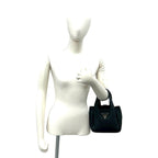 Prada Vitello Daino Triangle Logo Leather Handbag Mini Tote Black — view 2