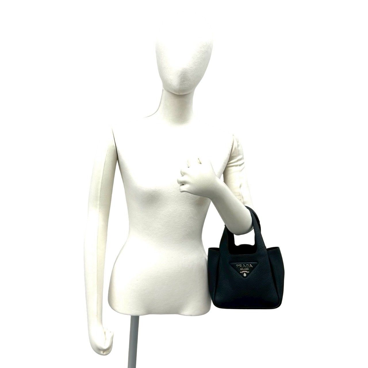 Prada Vitello Daino Triangle Logo Leather Handbag Mini Tote Black — view 2