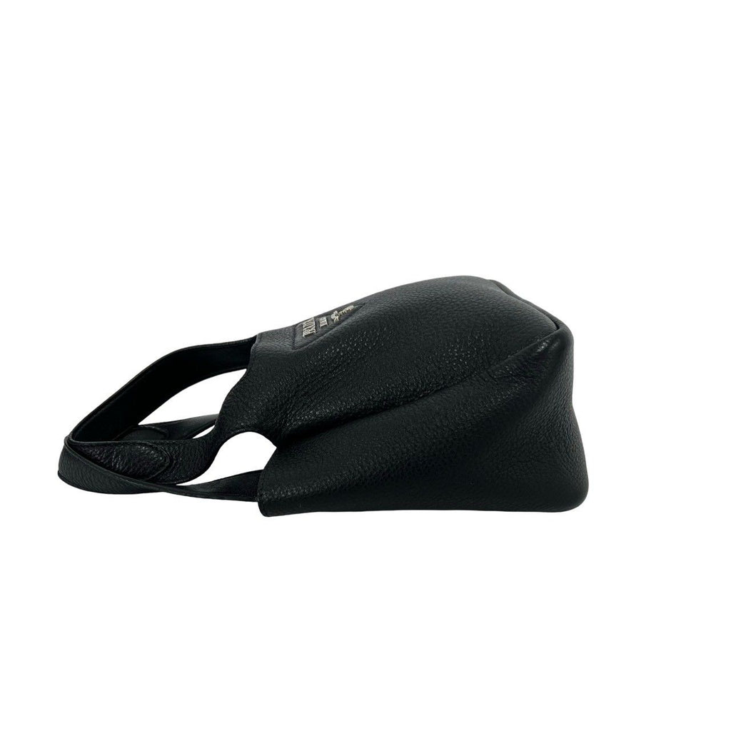 Prada Vitello Daino Triangle Logo Leather Handbag Mini Tote Black — view 5