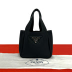 Prada Vitello Daino Triangle Logo Leather Handbag Mini Tote Black