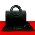Celine Circle Logo Leather 2-Way Shoulder Bag Mini Tote Black