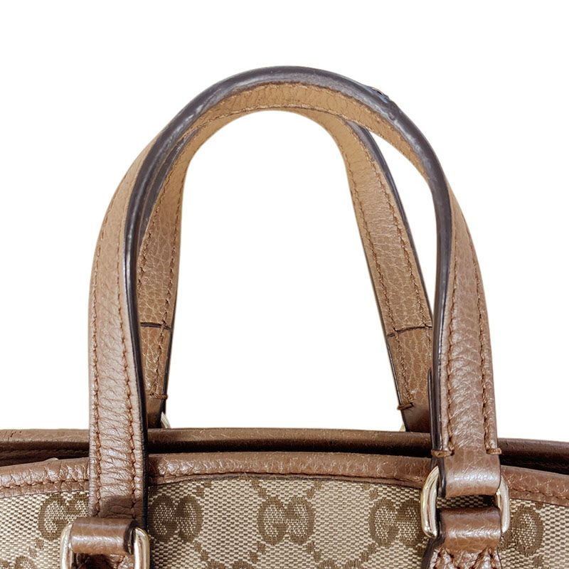 Gucci GG Canvas 2-Way Shoulder Bag Brown Beige Leather