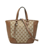 Gucci GG Canvas 2-Way Shoulder Bag Brown Beige Leather
