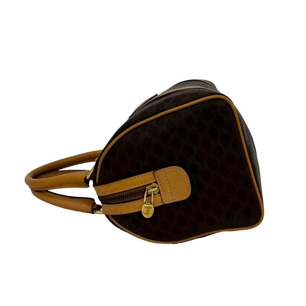 Celine Vintage Macadam Blason Triomphe Logo Leather Mini Boston Bag Brown — view 5