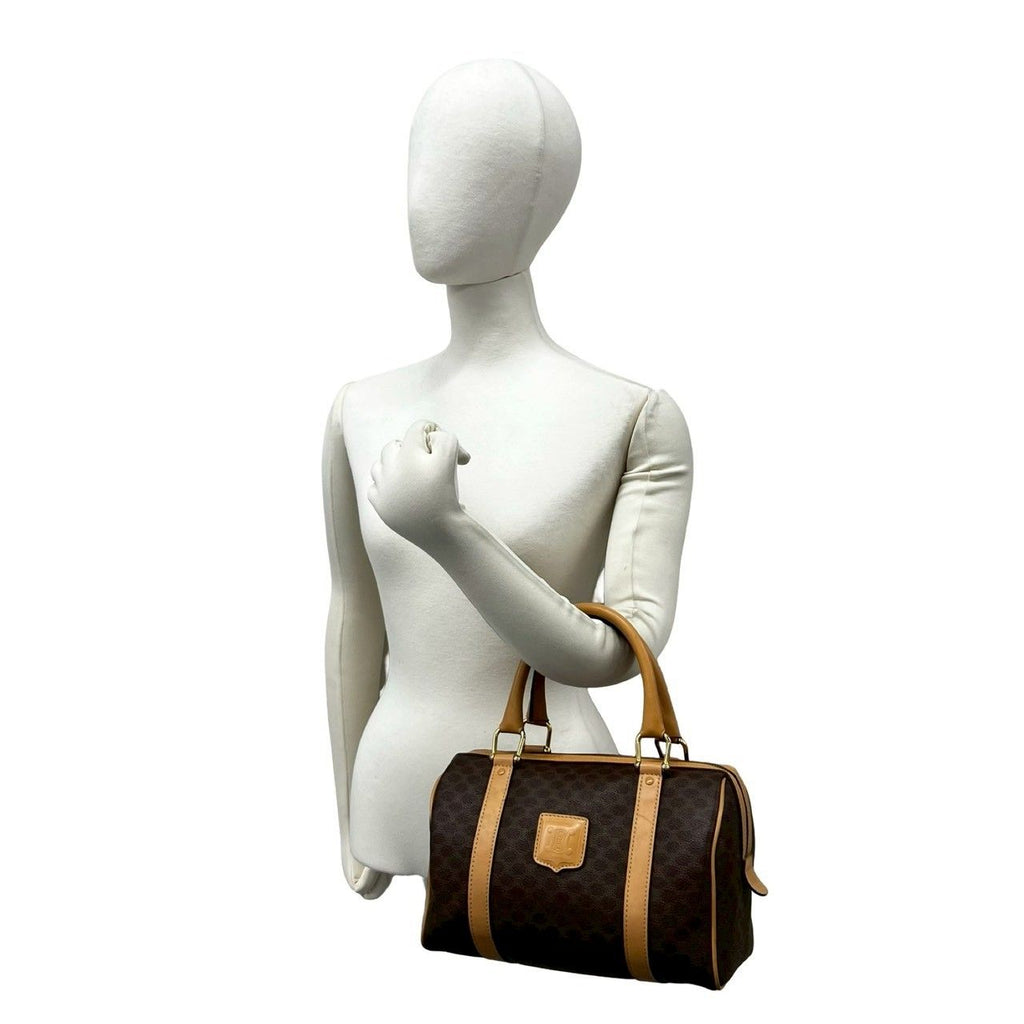 Celine Vintage Macadam Blason Triomphe Logo Leather Mini Boston Bag Brown — view 2