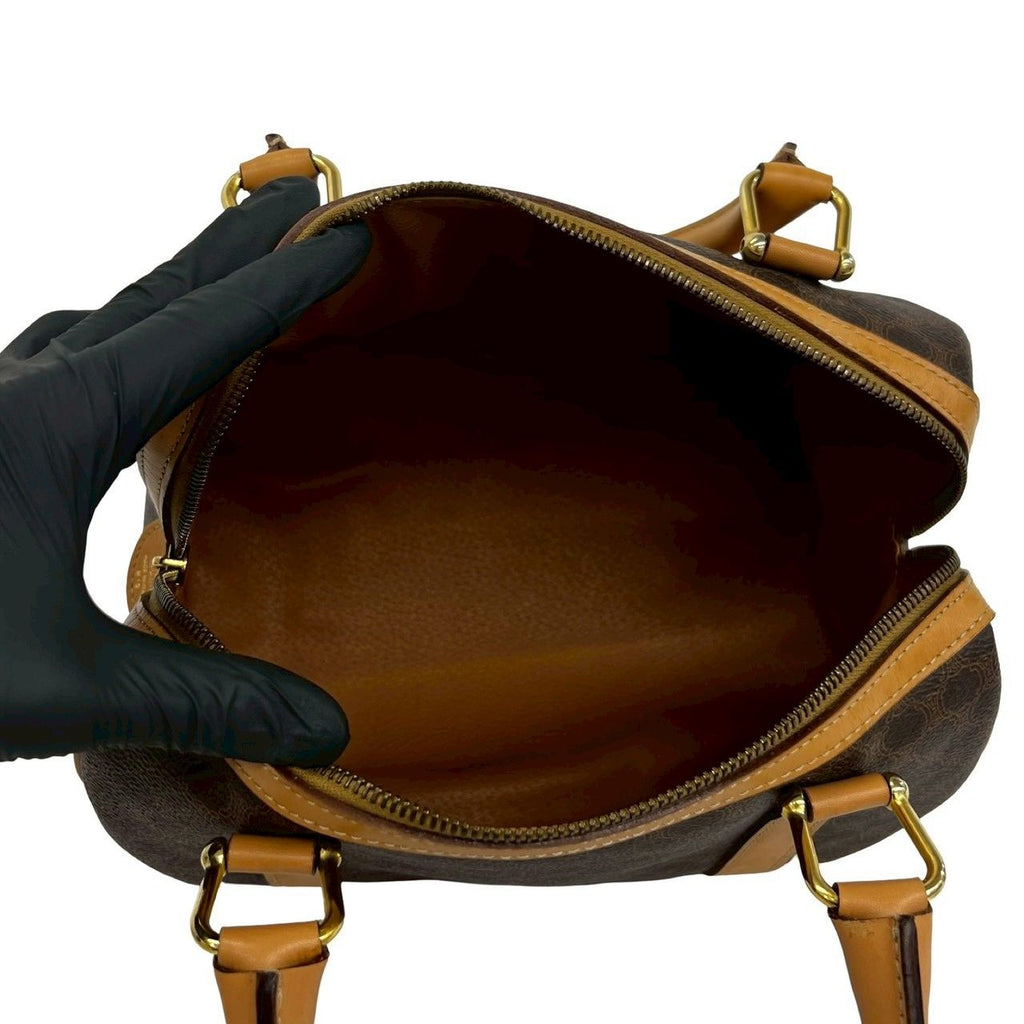 Celine Vintage Macadam Blason Triomphe Logo Leather Mini Boston Bag Brown — view 9