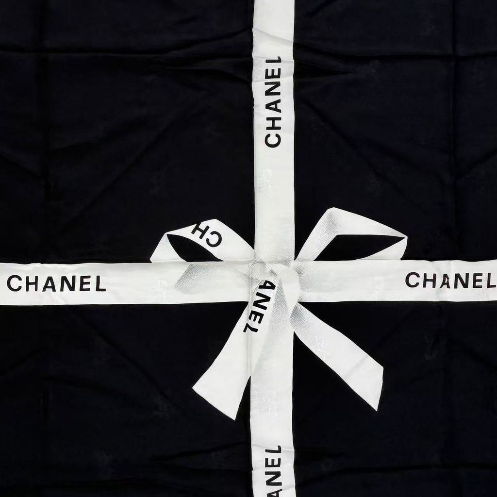 Chanel Logo Silk Scarf Ribbon Black — view 7