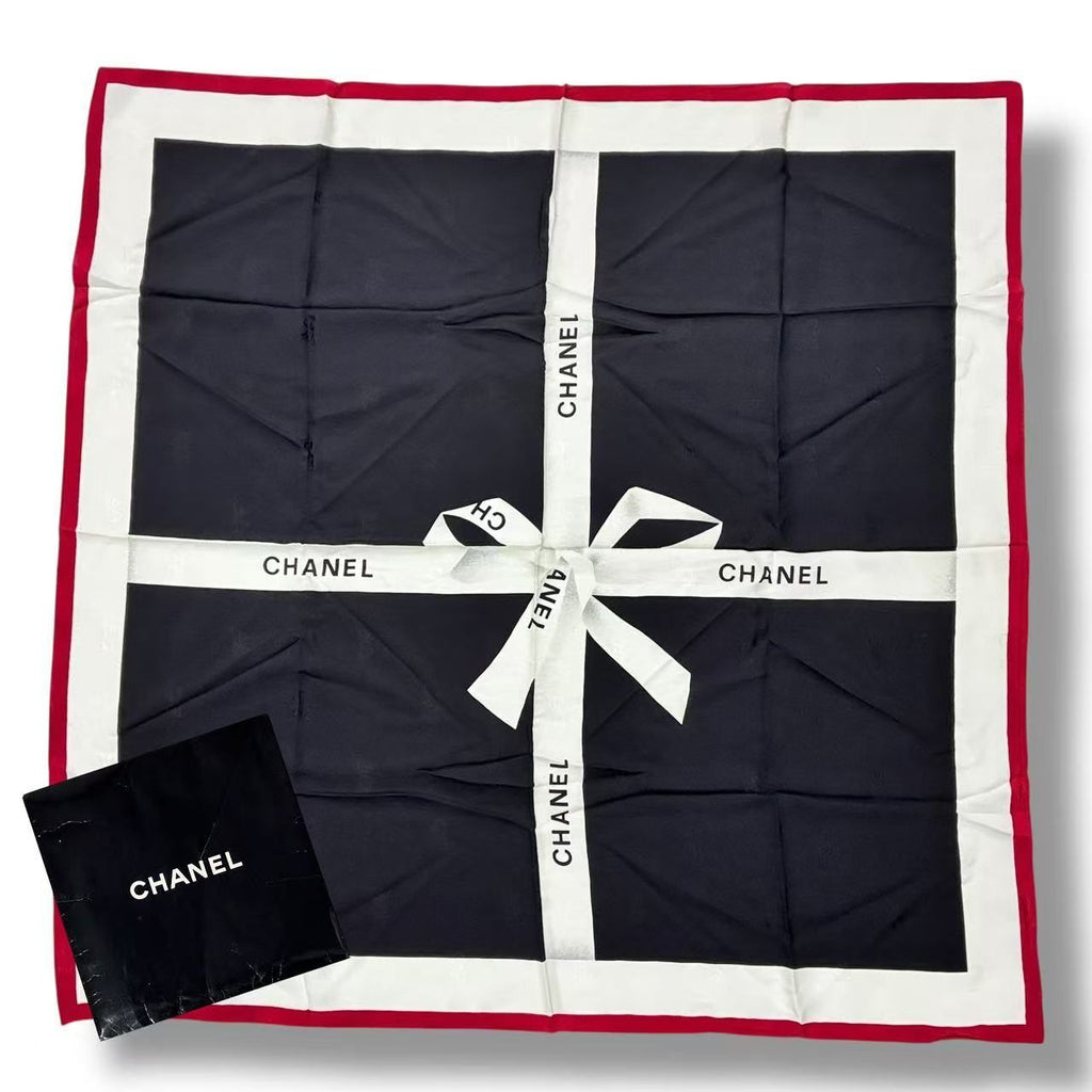 Chanel Logo Silk Scarf Ribbon Black