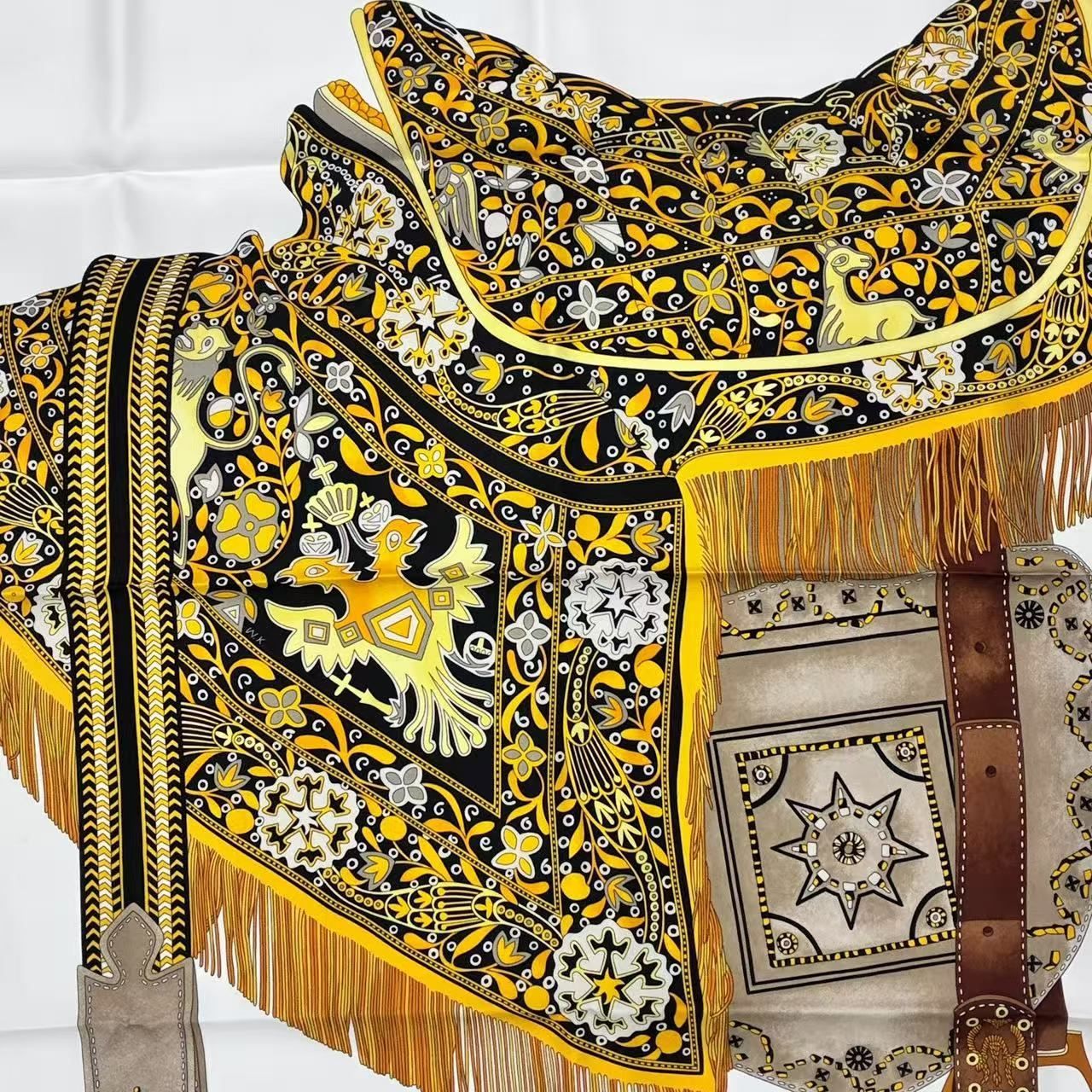 Hermes Scarf Silk Carre 90 Selle Des Steppes Yellow — view 7