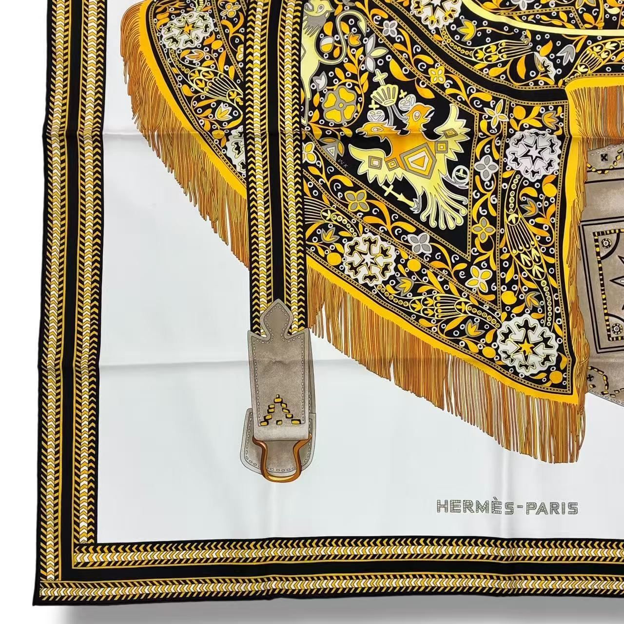 Hermes Scarf Silk Carre 90 Selle Des Steppes Yellow — view 6
