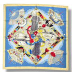 Hermes Scarf Silk Carre 90 Au Clair de la Lune My Friend Clown Blue — view 2