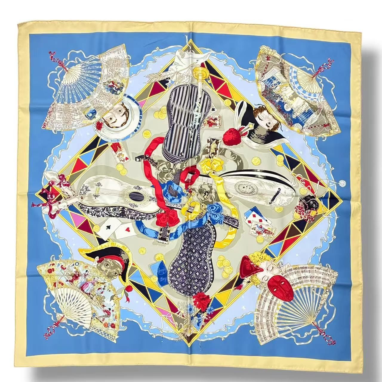 Hermes Scarf Silk Carre 90 Au Clair de la Lune My Friend Clown Blue — view 2