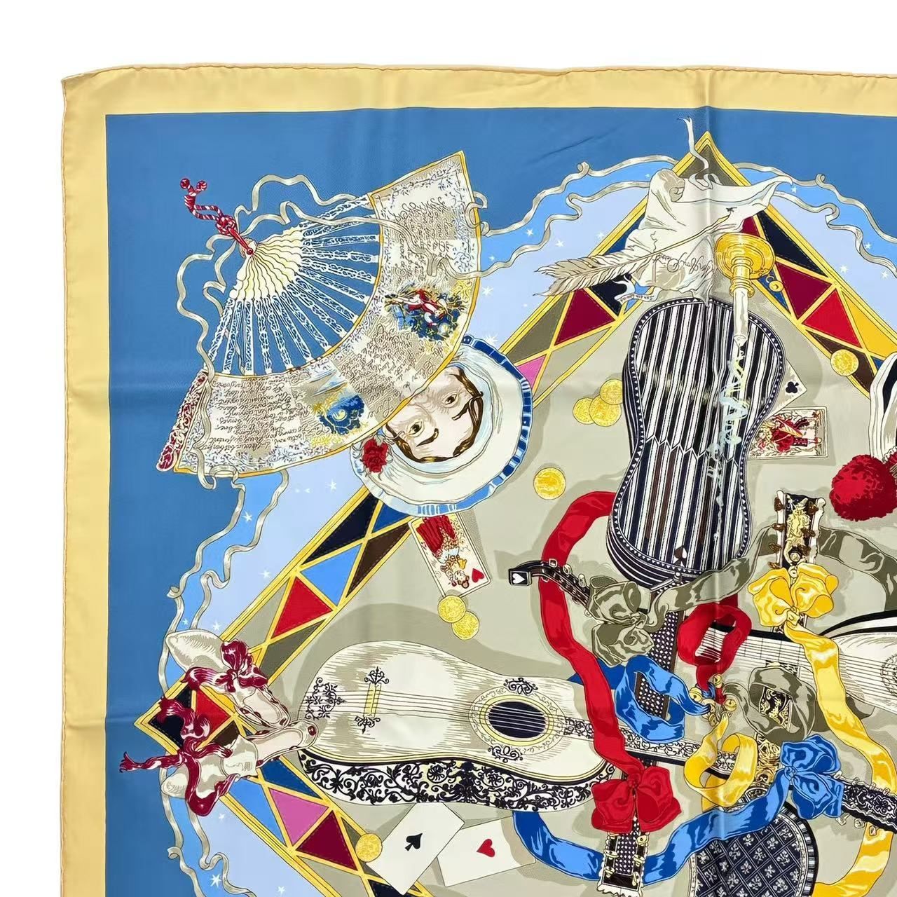 Hermes Scarf Silk Carre 90 Au Clair de la Lune My Friend Clown Blue — view 3