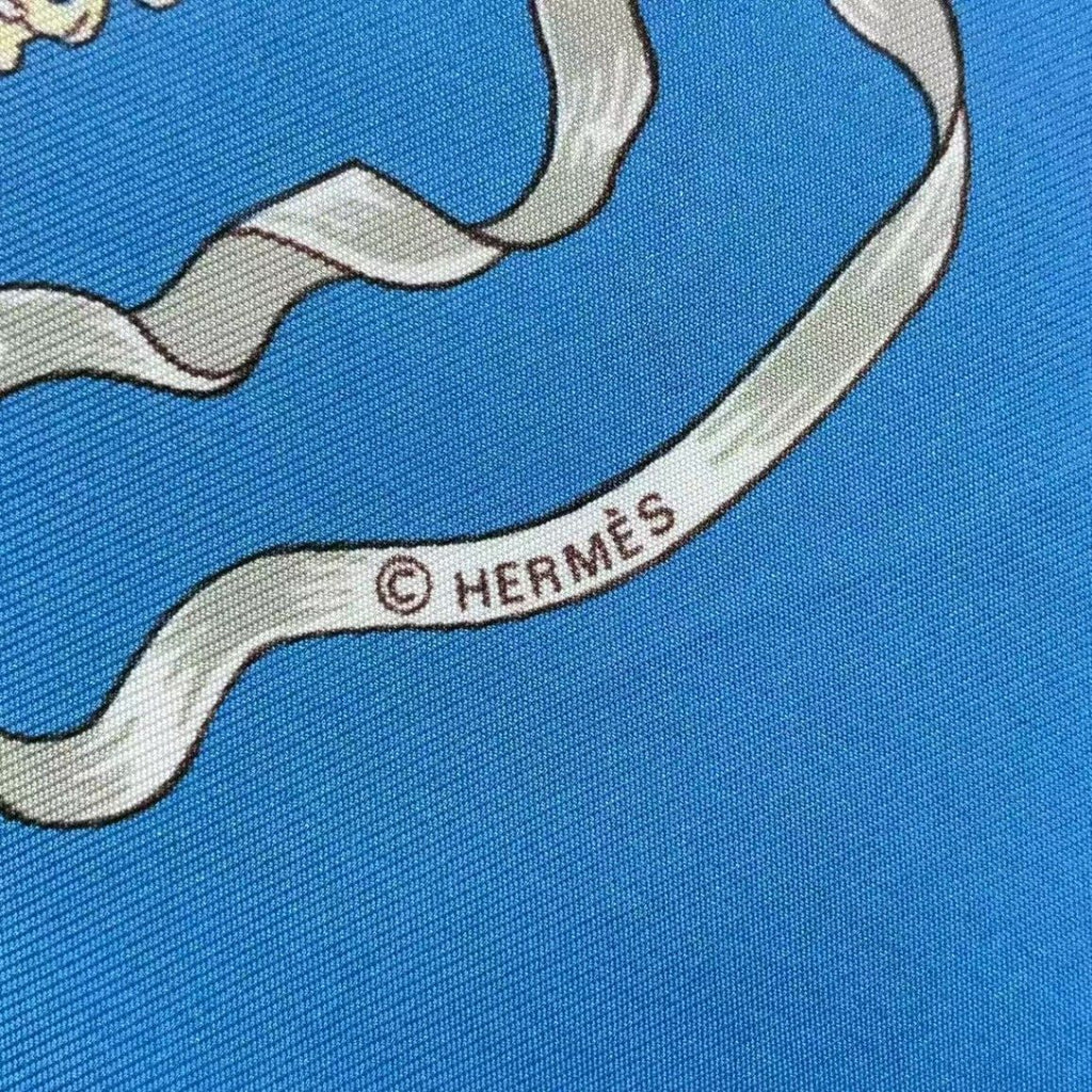 Hermes Scarf Silk Carre 90 Au Clair de la Lune My Friend Clown Blue — view 8
