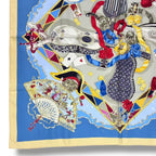 Hermes Scarf Silk Carre 90 Au Clair de la Lune My Friend Clown Blue — view 6