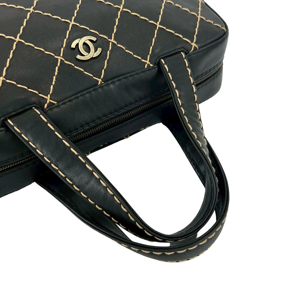Chanel Card Seal Included Wild Stitch CC Logo Leather Boston Bag Black — view 4