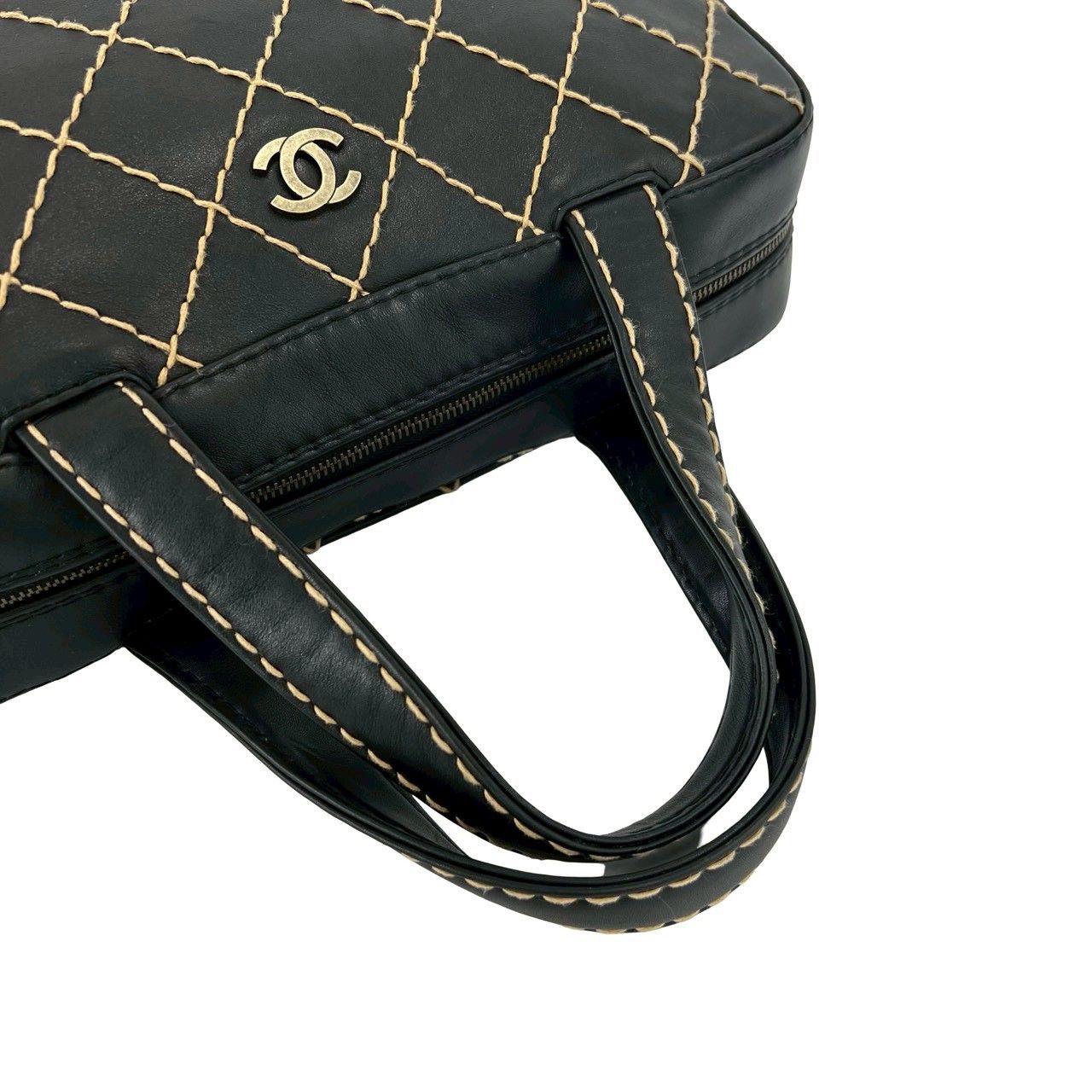 Chanel Card Seal Included Wild Stitch CC Logo Leather Boston Bag Black — view 4
