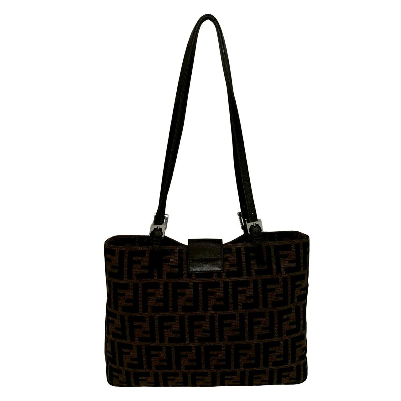 Fendi Zucca FF Pattern Logo Canvas Leather Tote Shoulder Bag Brown — view 3