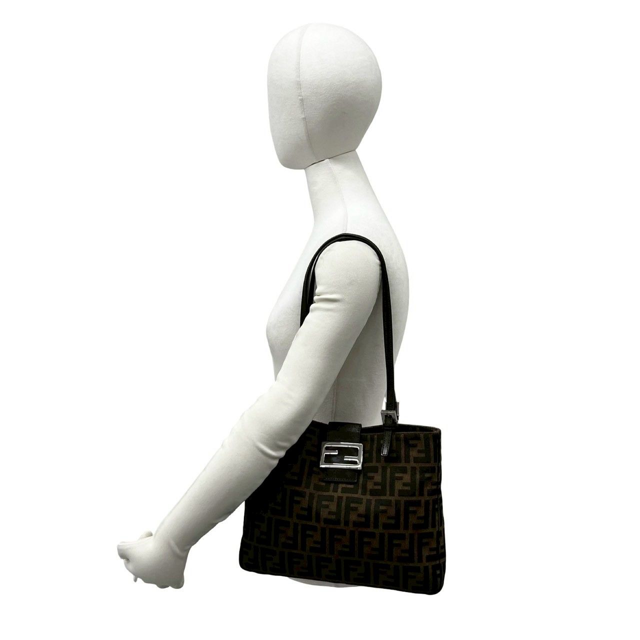 Fendi Zucca FF Pattern Logo Canvas Leather Tote Shoulder Bag Brown — view 2