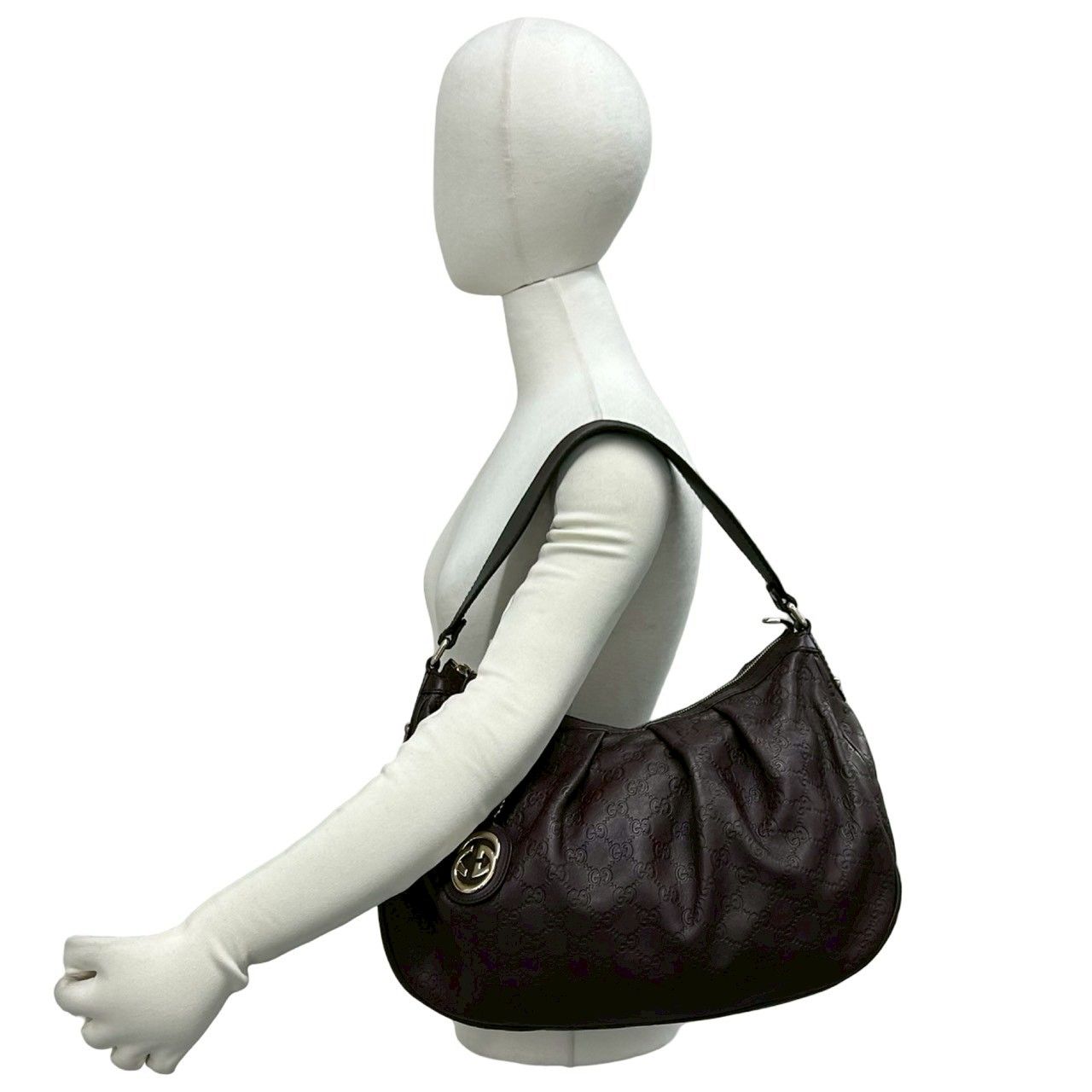 Gucci Guccissima GG Logo Patter Leather Shoulder Bag Tote Brown — view 2
