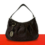 Gucci Guccissima GG Logo Patter Leather Shoulder Bag Tote Brown