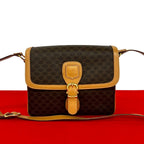 Celine Vintage Macadam Blason Triomphe Pattern Leather Shoulder Bag Pochette