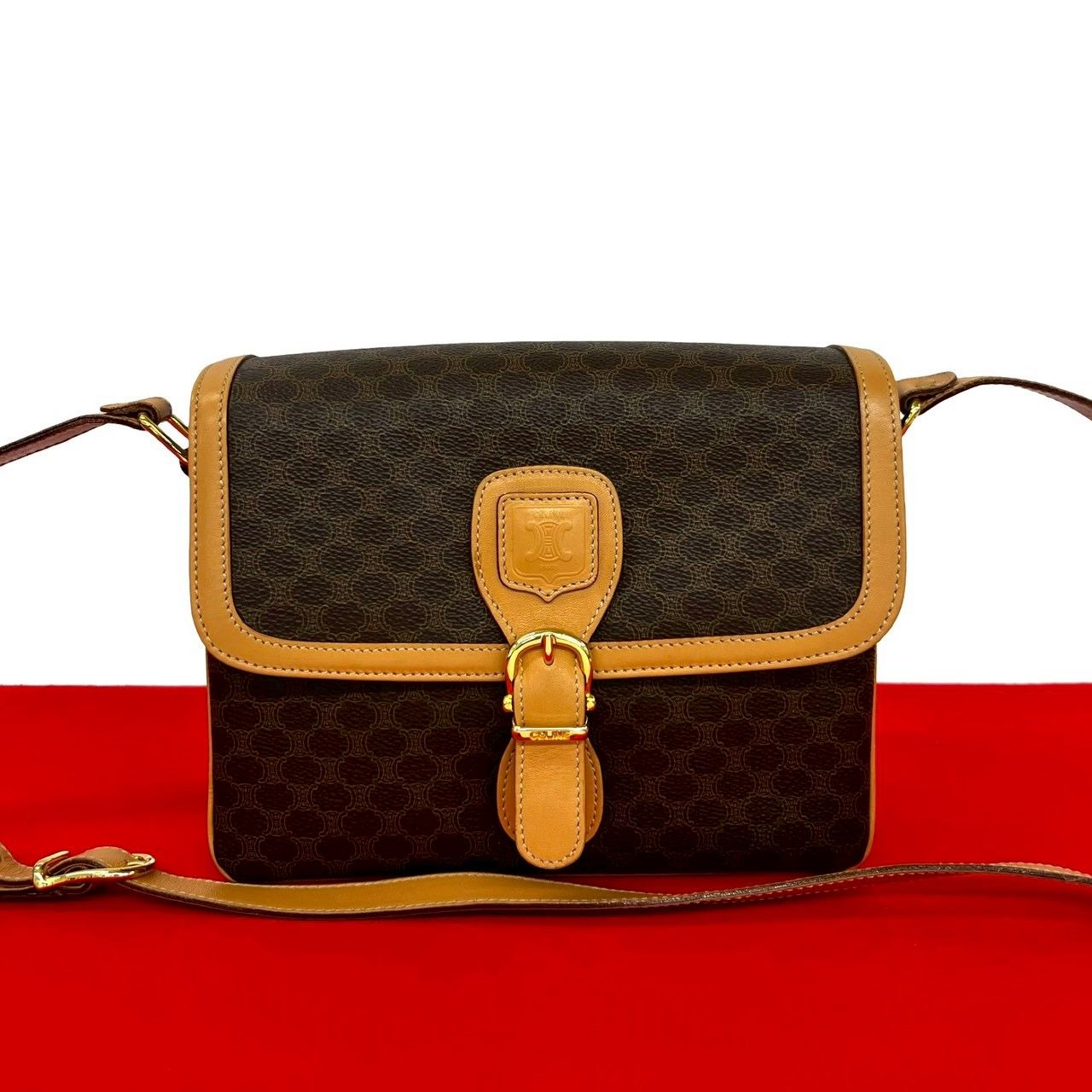 Celine Vintage Macadam Blason Triomphe Pattern Leather Shoulder Bag Pochette
