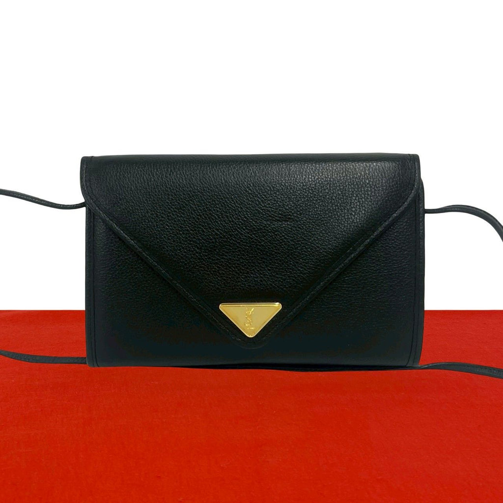 Saint Laurent Vintage YSL Logo Leather Shoulder Bag Crossbody Black
