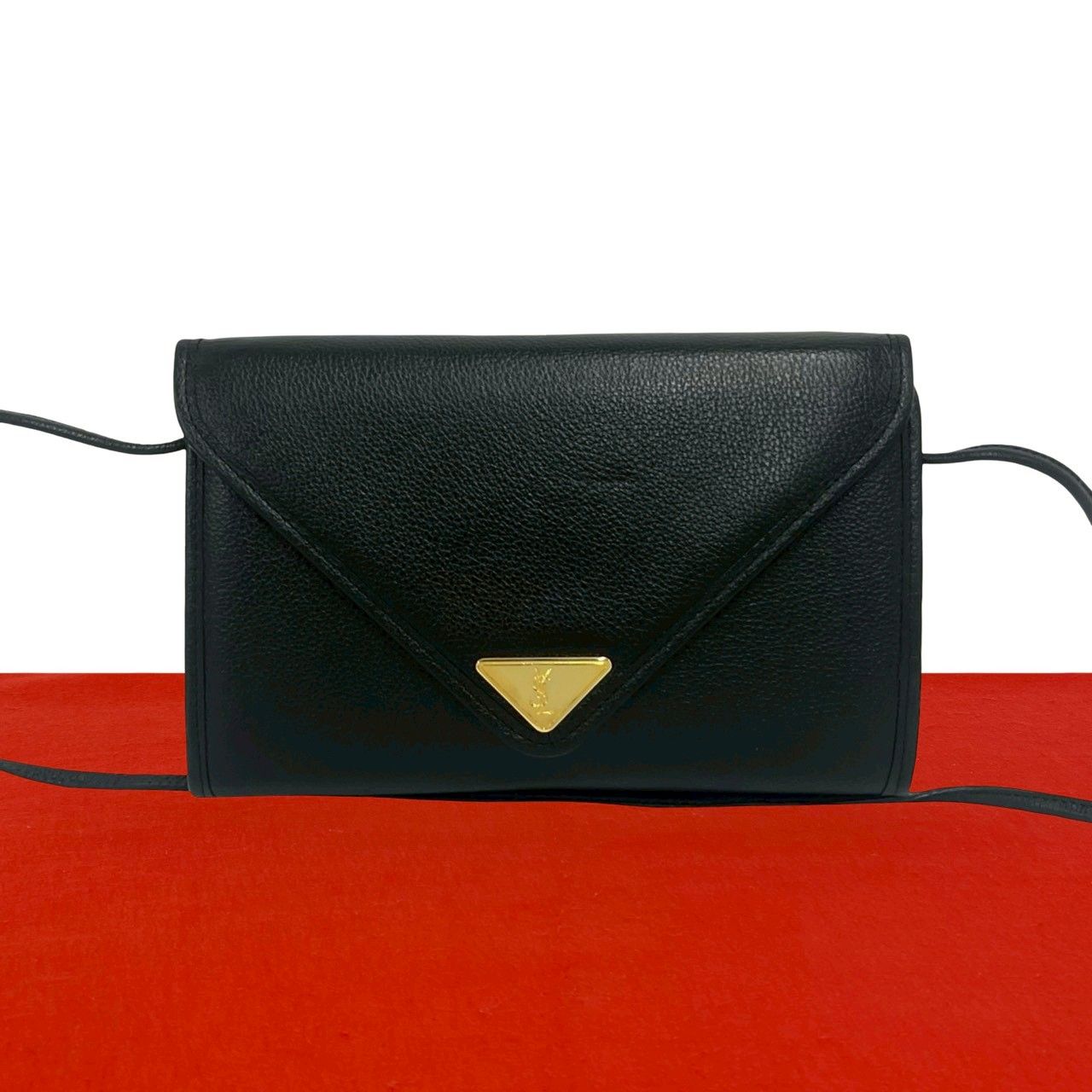 Saint Laurent Vintage YSL Logo Leather Shoulder Bag Crossbody Black