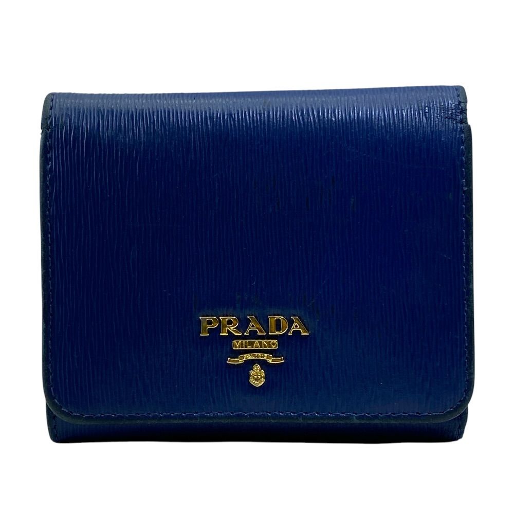 Prada Vitello Move Trifold Wallet Folding Leather Blue High Quality Daily