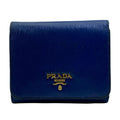 Prada Vitello Move Trifold Wallet Folding Leather Blue High Quality Daily