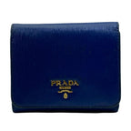 Prada Vitello Move Trifold Wallet Folding Leather Blue High Quality Daily