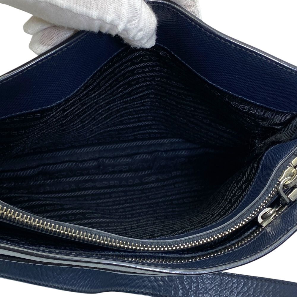 Prada Shoulder Bag Stripe Saffiano Leather Navy Crossbody Lightweight — view 6
