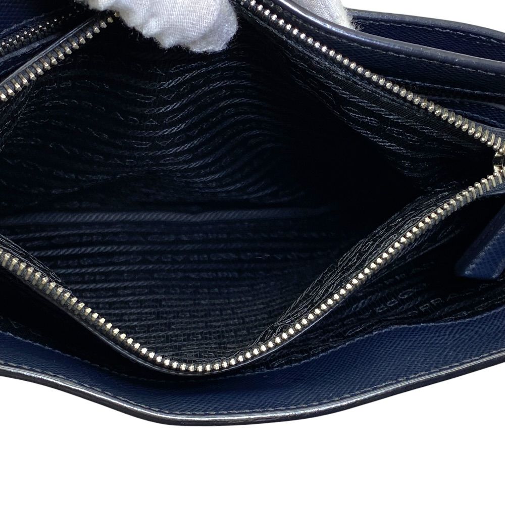 Prada Shoulder Bag Stripe Saffiano Leather Navy Crossbody Lightweight — view 9