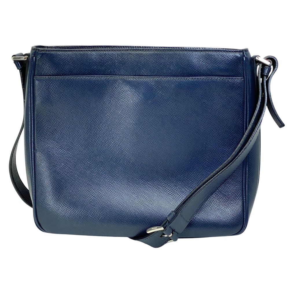 Prada Shoulder Bag Stripe Saffiano Leather Navy Crossbody Lightweight — view 2