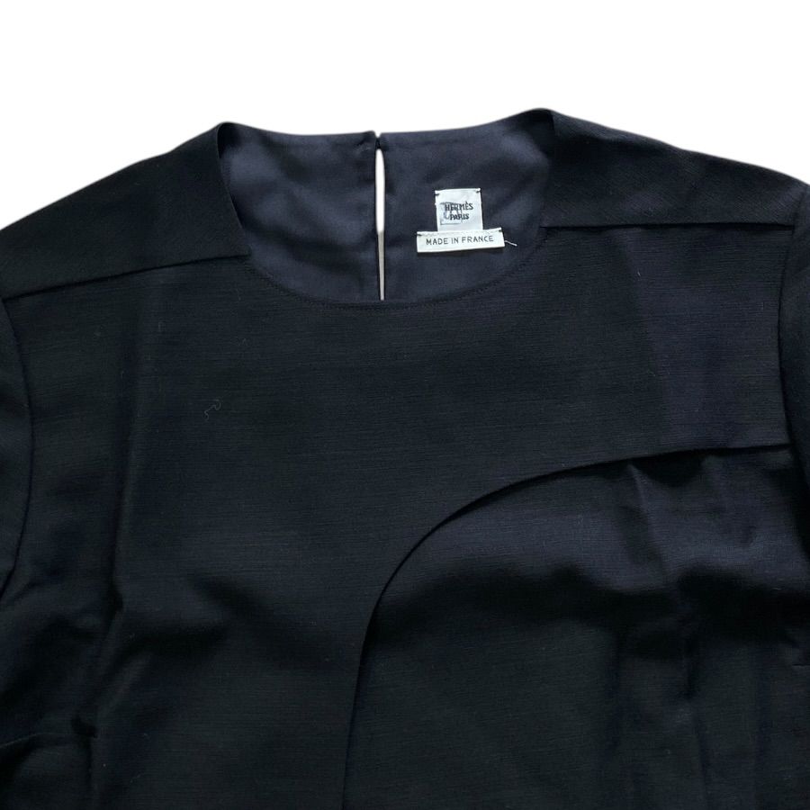 Hermes Short Sleeve Top Shirt Top Silk Wool Black High Quality Daily Practical — view 5