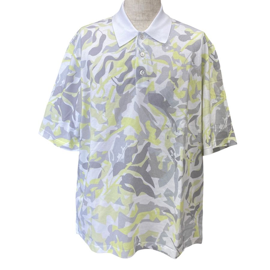 Hermes Puzzle Vegetal Short Sleeve Polo Shirt Top Cotton White Yellow Gray High
