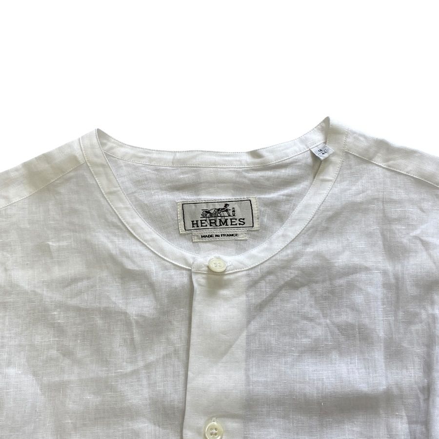 Hermes Long Sleeve Band Color Shirt Linen White High Quality Daily Practical — view 5