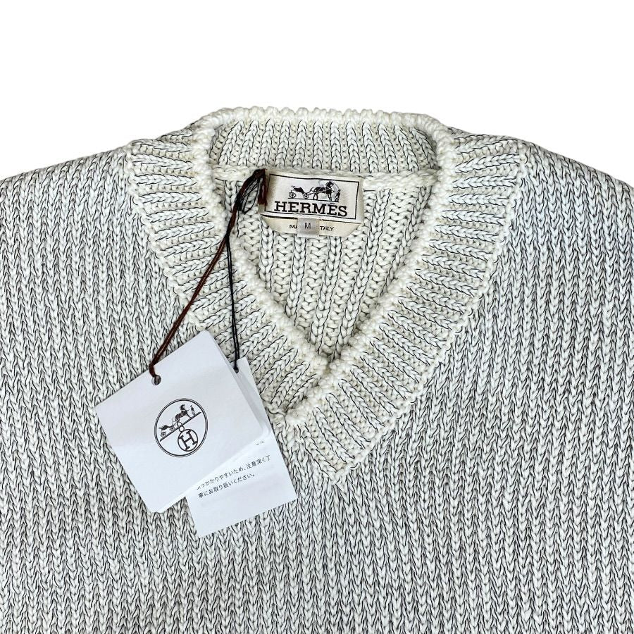 Hermes V-neck Knit Vest Cotton White Fine Daily Practical — view 5